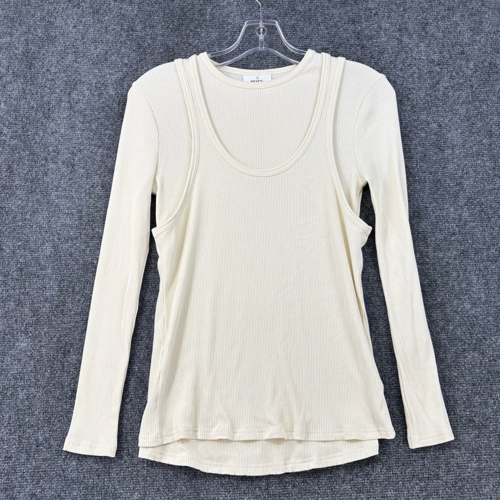 Mott50 Off White Long Sleeve Performance Ribbed T Shirt Women’s Small Sporty